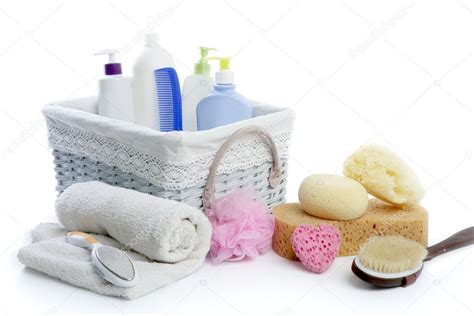 Cesta De Higiene Pessoal Feminina - Cesta de produtos de higiene pessoal com gel de chuveiro — Fotografias ...