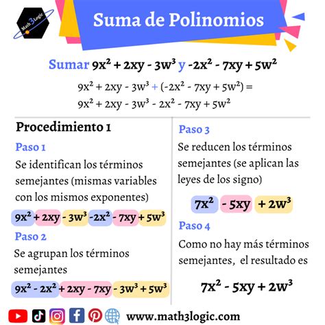 Suma Y Resta De Polinomios Distintos Métodos Ejemplos Paso A Paso Y Ejercicios Math3logic