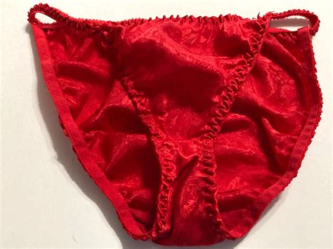 Vintage Red Shiny Satin String Bikini Panties Polyester Bows Sissy Size Xl