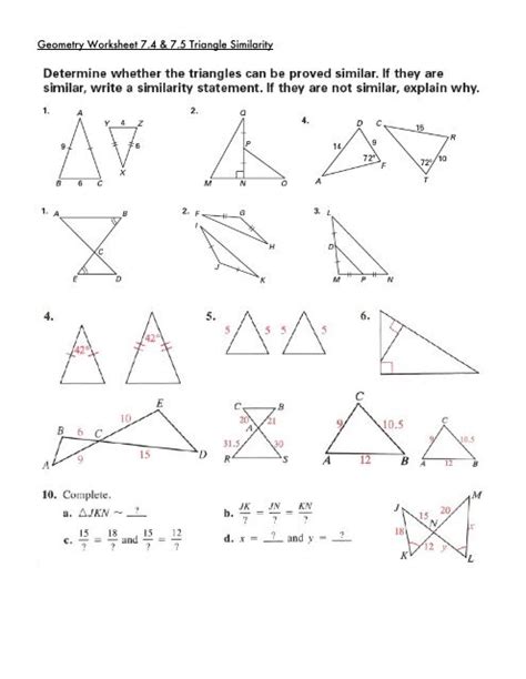 Triangle Similarity Theorems Worksheet