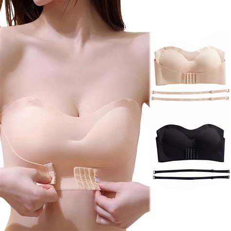 Pcwomen Lingerie Strapless Front Buckle Lift Bra Wire Push Up Bandeau Bra Petals Pasties With
