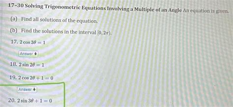 Solved 17-30 Solving Trigonometric Equations Involving a | Chegg.com