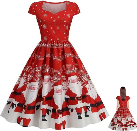 Outret Christmas Print Dresses For Women Retro Style Swing Dress For Womenhousewife Vintage