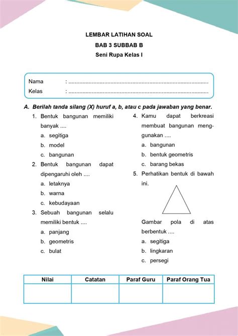 Latihan Soal Seni Rupa Kelas 1 Bab 3 Subbab B Daring Nur Hidayah Press