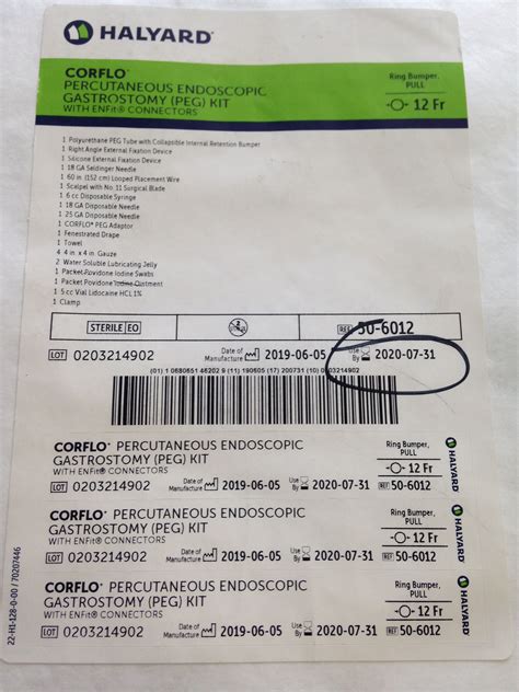 New HALYARD 50-6012 Corflo Percutaneous Endoscopic Gastrostomy (PEG