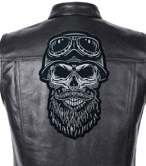 Skull With Helmet Patch For Bikers Motoclub Jacket Large Patch Back Patch Etsy