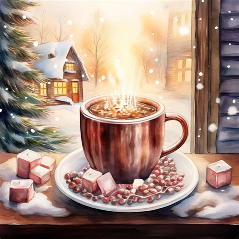 Watercolor Hot Cocoa Clipart High Quality Png Dpi Cozy Christmas Coffee Bar Decor