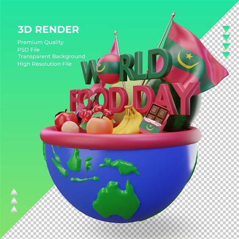 Premium PSD | 3d world food day mauritania rendering right view