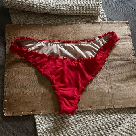 Shade Shore Swim Shade Shore Ruffle Trim Bikini Swim Bottoms White Plus Red Sz Large