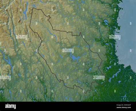 Dalarna, county of Sweden. Colored elevation map with lakes and rivers ...