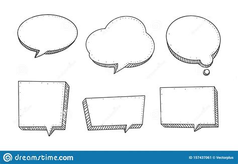 Speech Bubble Set In Sketch Hand Drawn Style Space For Quote And Text