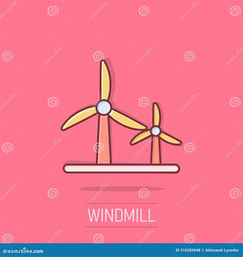 Wind Power Plant Icon In Comic Style Turbine Cartoon Vector Illustration On Isolated Background