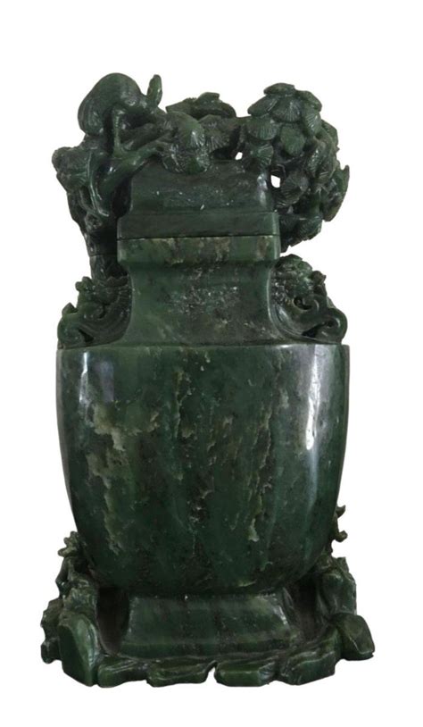 Proantic Vase Couvert Fait En Jade Néphrite Art d Asie Début 20è