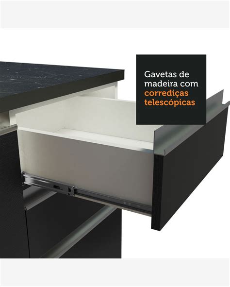 Riachuelo Armário de Cozinha Completa 100 MDF 270cm Branco Preto