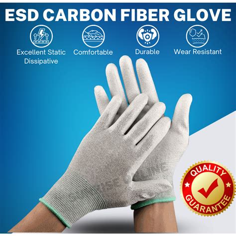 ORIGINAL ESD Carbon Fiber PU Palm Coated Glove Grey 1 Pair 防静电手套