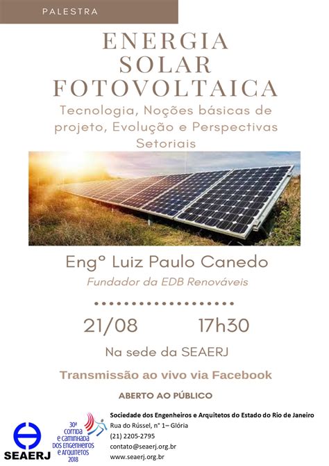 Próxima Palestra Dia 21082018 Energia Solar Fotovoltaica Seaerj