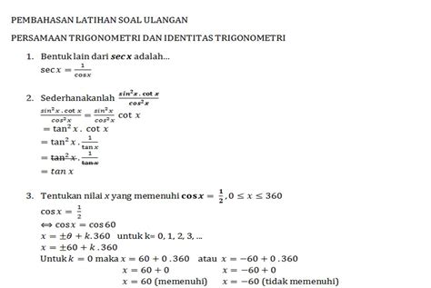 Pembahasan Latihan Soal Persamaan Trigonometri Dan Identitas