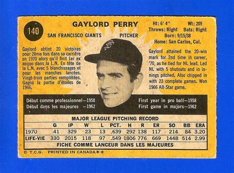 Opc O Pee Chee Set Break Gaylord Perry Hof San Francisco