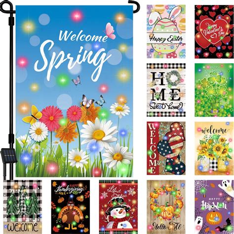 Amazon.com : Spring Garden Flag,8 Lighting Modes Solar LED Hello Spring