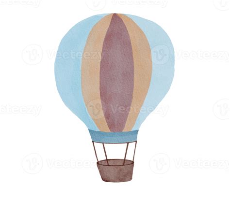 Blue Watercolor Hot Air Balloon Illustration Png
