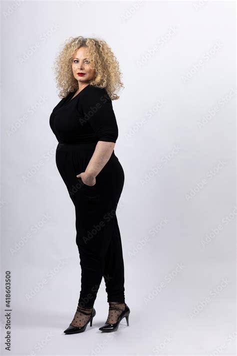 Mature Plus Size Model Woman Wearing Black Clothes Xxl Woman On White Background Stock Photo