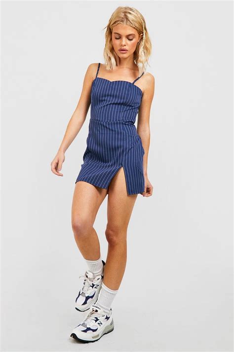 Womens Pinstripe Lace Up Back Micro Mini Dress Boohoo Uk