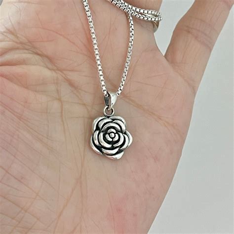 sterling silver rose necklace silver necklace flower etsy