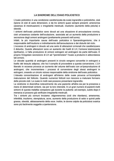 Scienze - ovaio policistico - LA SINDROME DELL’OVAIO POLICISTICO L