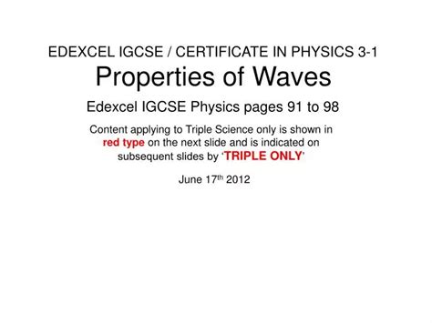 Ppt Edexcel Igcse Certificate In Physics Properties Of Waves