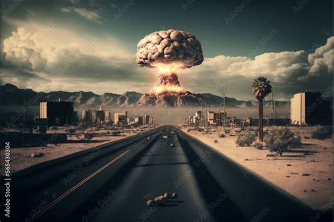 Nuke exploding over a city skyline with Giant Atomic Bomb Mushroom ...
