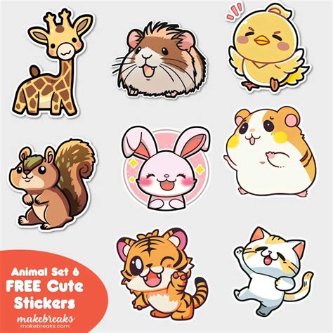 FREE Cute Animals Stickers Clipart - SET 6 - Make Breaks