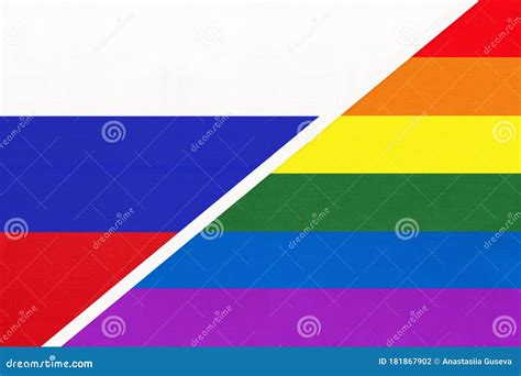 Russia or Russian Federation National Fabric Flag Vs Rainbow Flag of ...