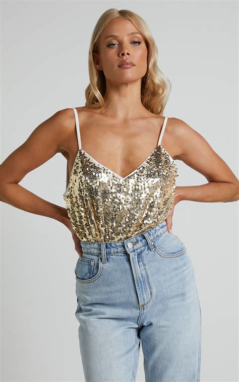 Manika Bodysuit Sequin Bodysuit In Gold Showpo