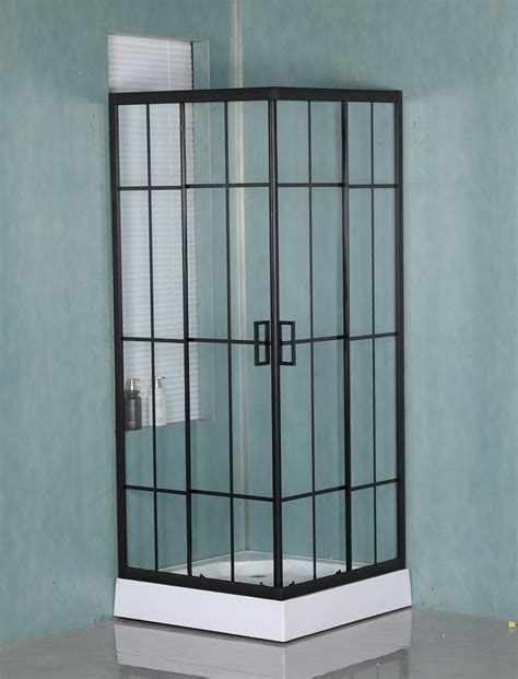 Square Black Aluminium Profile Hinge Tempered Glass Door Shower