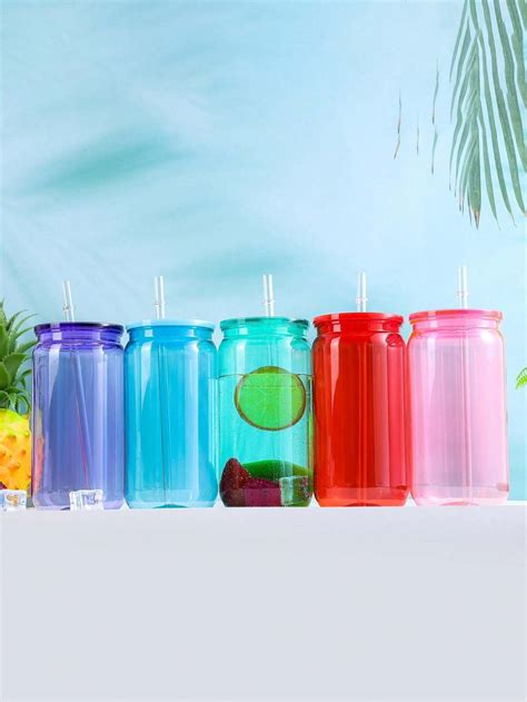 16 oz Gobelets en plastique colorés avec couvercles et pailles