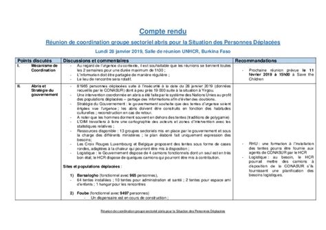 Document Burkina Faso Compte rendu de la réunion de coordination du