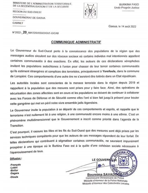 Déclarations xénophobes au Sud Ouest le gouverneur invite les