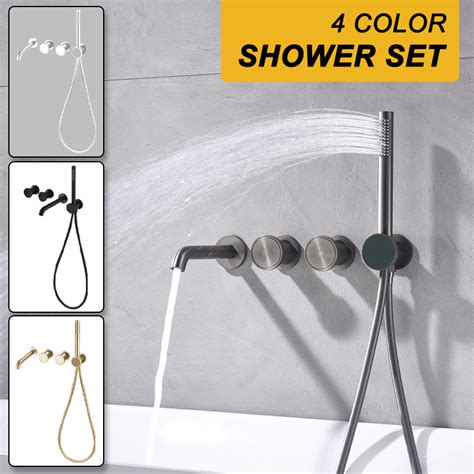 Concealed Bath Mixer Faucet Grey Gold Black Chrome Bathroom Hand Shower Bathtub Wall Mounted Hot