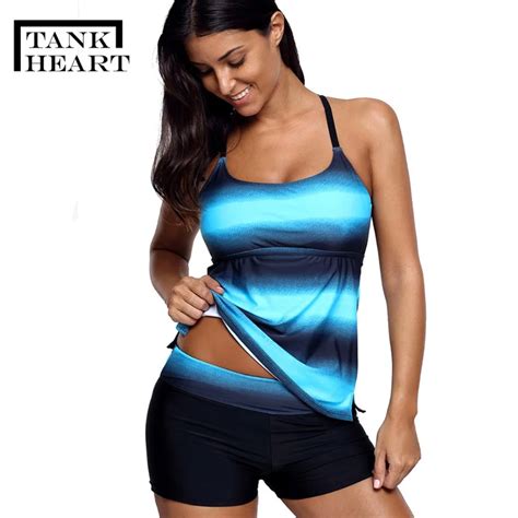 Bikini sin mangas con degradado de corazón para mujer traje de baño de talla grande Tankini