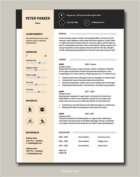 Free Baker Resume Resume Template Cv Template Executive Resume Template