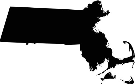 Massachusetts Map On White Background Massachusetts Black Silhouette Vector Map High Detailed