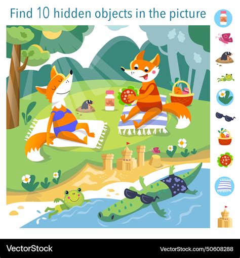 Find 10 Hidden Objects In Picture Educational Vector Image