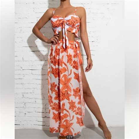 Swim Nwt L Piece Floral Graphic Front Knot Bikini Swimsuit And Cover Up Poshmark