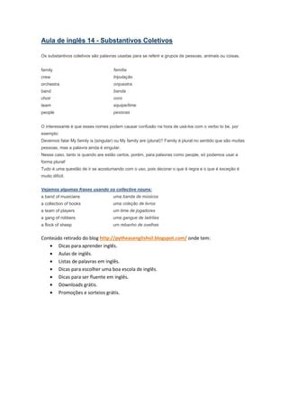 Substantivo Coletivo De Banda - Aula de inglês 14 substantivos coletivos | PDF