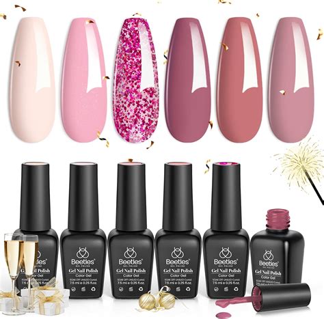 Beetles Pink Confetti Gel Nail Polish Kit Colors Nude Pink Pastel Gel Polish Glitter Set
