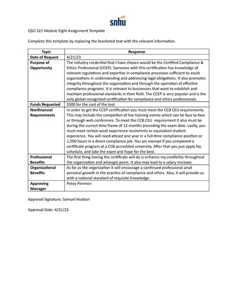 QSO 321 Module Eight Assignment Topic Response Date Of Request 4 21