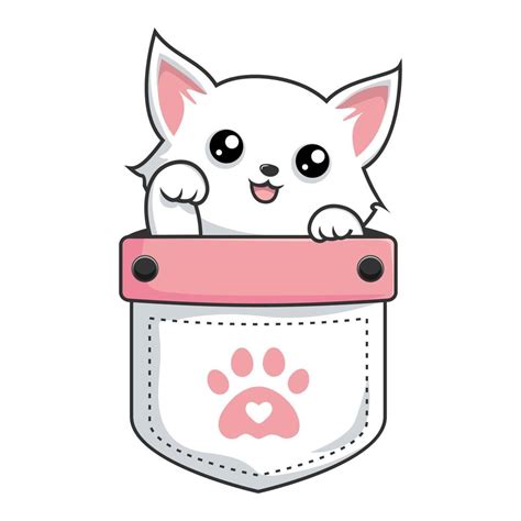White Cat In Pocket Cute White Pussy Cat In Pouch Waving Hand Vector Art At Vecteezy