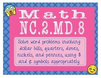 North Carolina Math Nc Md Nd Grade Task Cards Money Word Problems