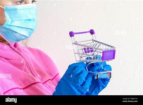 Store Trolley Face Mask Medic Hold A Shopping Cart With Medicines