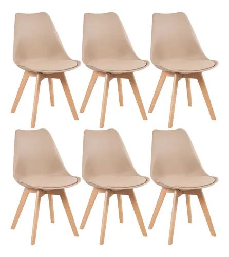 6 Cadeiras Estofada Leda Base Madeira Eames Cozinha Cores Estrutura da cadeira Nude Frete grátis
